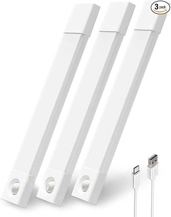 EZVALO Under Cabinet Lighting, Wireless Closet Lights, 50 LED Rechargeable Motion Sensor Light, Dimmable, 3 Color Temperatures, 11.8 inch Counter lights for Kitchen, Pantry, Bedroom, Wardrobe (3 Pack)