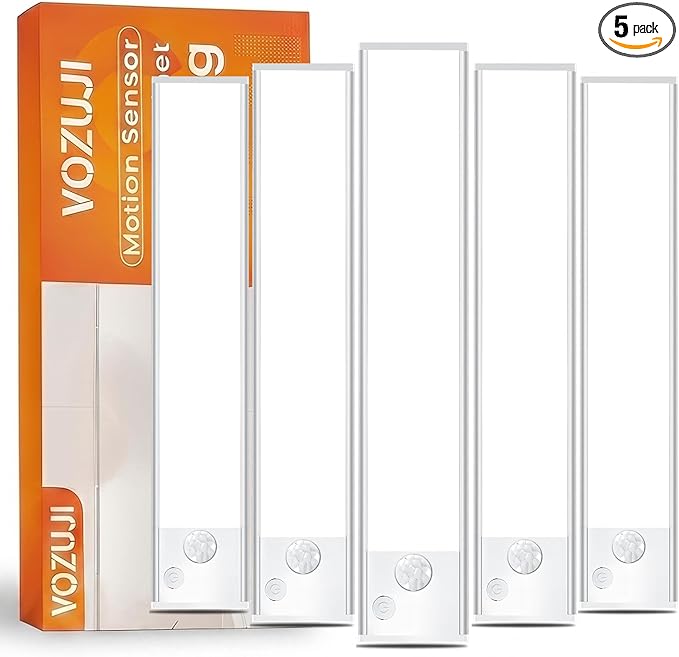Under Cabinet Rechargeable Lighting: 10 Inch Motion Sensor Dimmable Lights Indoor - Battery Operated Lights - Wireless Closet Light Magnetic Led Light for Kitchen Home Bathroom Counter 5 Pack