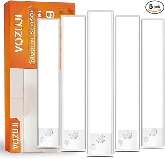 Under Cabinet Rechargeable Lighting: 10 Inch Motion Sensor Dimmable Lights Indoor - Battery Operated Lights - Wireless Closet Light Magnetic Led Light for Kitchen Home Bathroom Counter 5 Pack