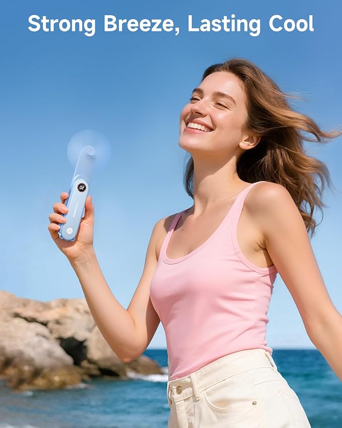 SWEETFULL Portable Handheld Mini Fan with LED Display, 3-in-1 Personal Foldable USB Rechargeable Hand Held Fan & Flashlight for Travel, Lash Eyelash, Cute Small Pocket for Women, Girls