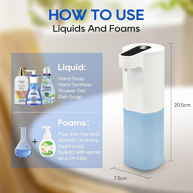 Automatic Soap Dispenser Touchless, Liquid & Foaming Soap Dispensers, USB Rechargeable Smart Hand Soap Dispenser, 3-Level Adjustable, 12.2oz/360ml (Gel Version and Foam Version)
