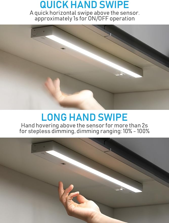 TORCHSTAR LED Under Cabinet Lighting 3CCT, 22 Inch 14W 960LM, Hardwired & Plug-in, Hand Wave Motion Sensor, CRI90 120V ETL Dimmable Under Counter Lights for Kitchen, White Aluminum Housing, Pack of 2