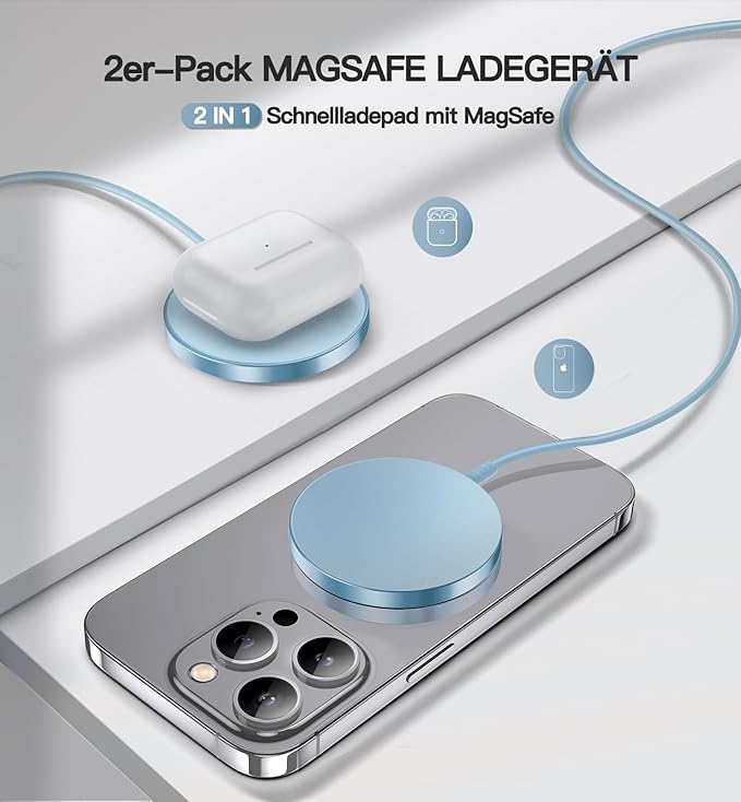OANDYS Magnetic Wireless Charger 15W Fast Mag Safe Charger for 16/15/14/13/12 Series 2 Pack 5ft Cable Wireless Charging Pad for AirPods 3/2/Pro 2/Pro Mag-Safe Original Replacement