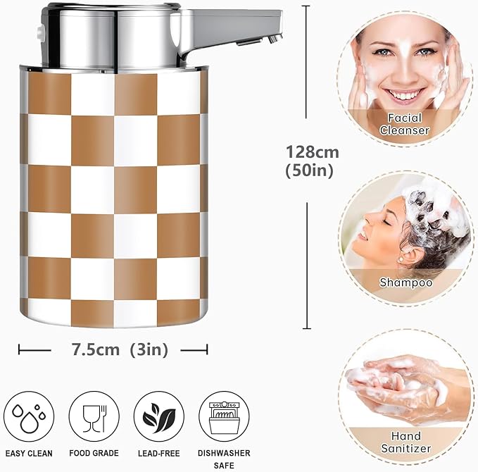 Automatic Soap Dispenser,soap Dispenser Dish soap Dispenser Hand Bathroom Touchless with Infrared Sensor （Brown White Grid）
