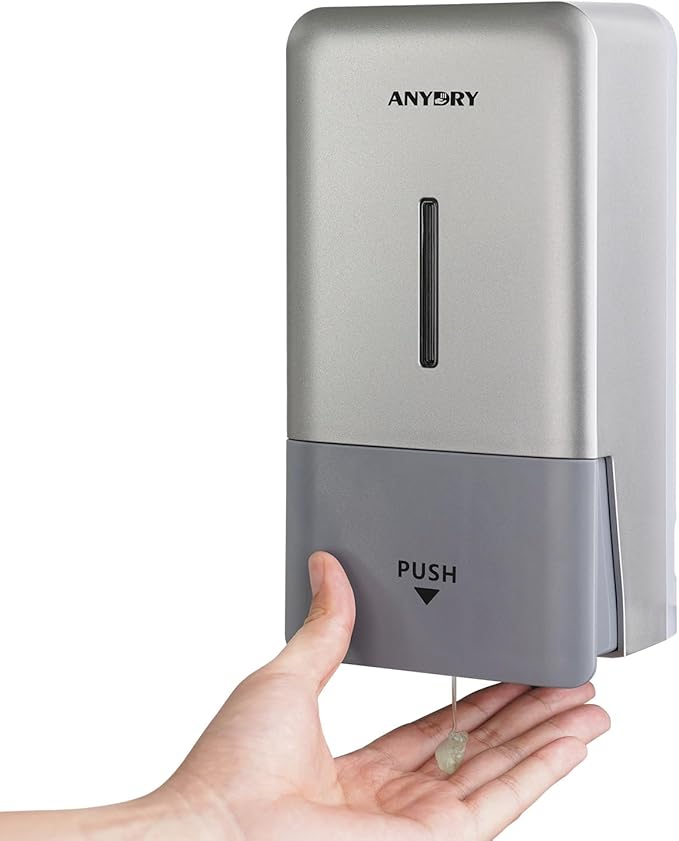 anydry 27oz (800 ml) Manual Wall Mounted Soap Dispenser, Ideal for Commercial Bathrooms Restaurants Hotels, Use with Liquid Hand Soap Shampoo, ABS Silver