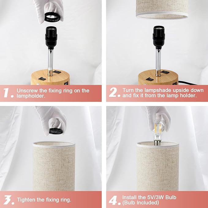 lifeholder Table Lamp with Motion Sensor or Constant on Mode, USB Lamp Include One LED Bulb, Built in 1 USB Port & 1AC Outlet, Bedside Lamp Idea for Bedroom, Hallway, Bath Room