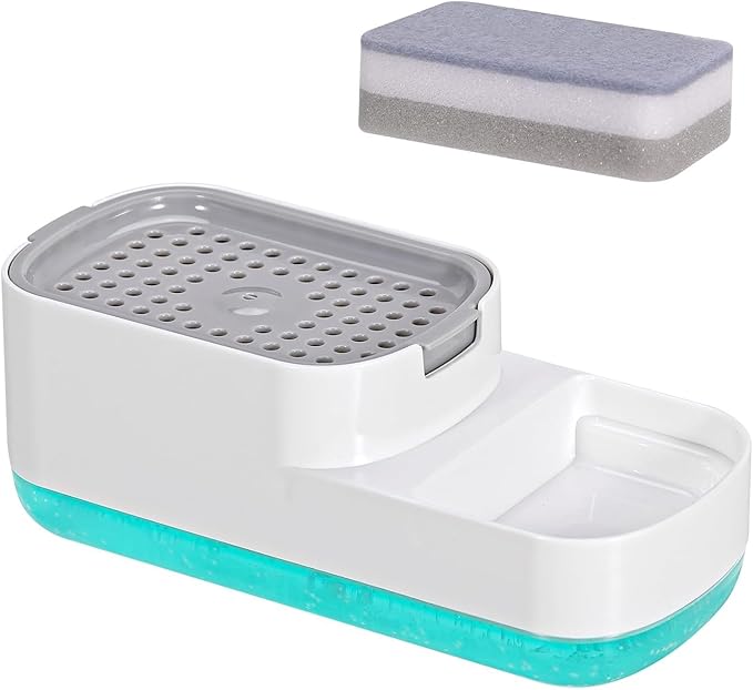 Dish Soap Dispenser for Kitchen Sink with Sponge Holder 3 in 1 Easy Refill Dish Soap Dispenser with Sponge Holder 20 Ounces Sponge Soap Dispenser- White