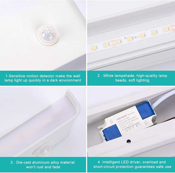 LED Hardwired Motion Sensor Light Indoor Wall Sconce, 12W Motion Sensor Wall Light Indoor Sconce Wall Aluminum Modern Wall Sconce for Living Room Hallway Stair Cool White(Not Battery Operated)