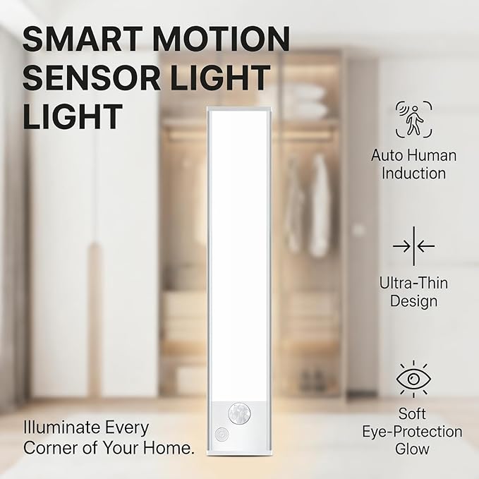 Under Cabinet Motion Sensor Lighting: 8 Inch Dimmable Rechargeable Lights Indoor - Battery Operated Lights - Undercabinet Closet Light Magnetic Led Light for Kitchen Home Bathroom Counter 2 Pack