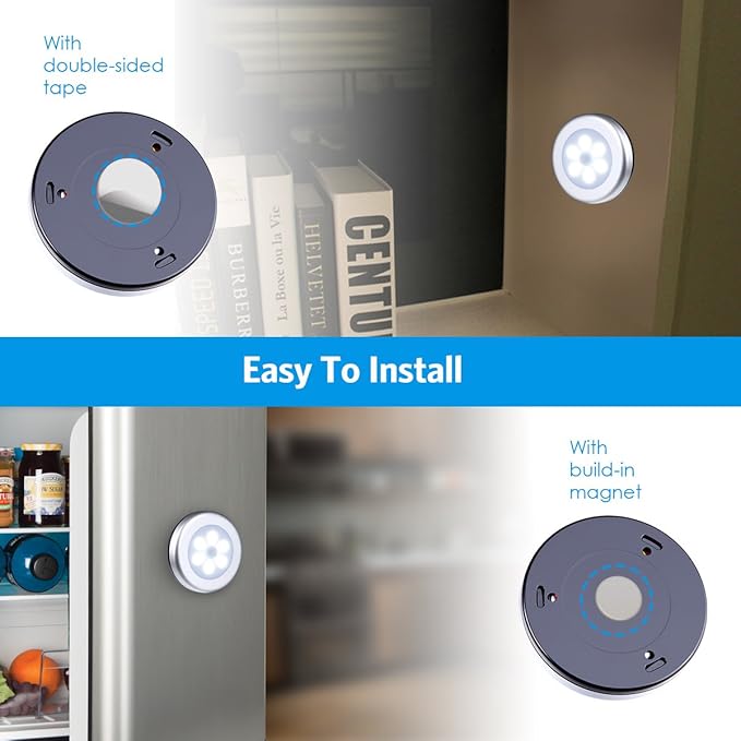 AMIR Upgraded 3.15” Motion Sensor Light, Cordless Battery-Powered LED Night Light, Stick-Anywhere Closet Lights Stair Lights, Safe Lights for Hallway, Bathroom, Bedroom, Kitchen (White - Pack of 6)