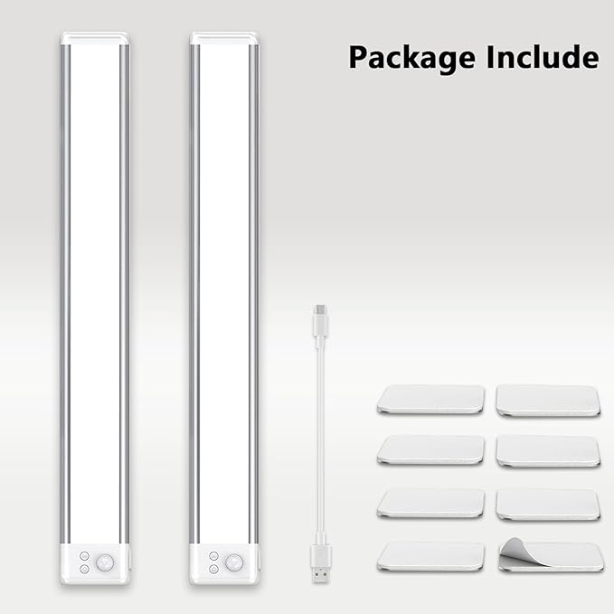 SyouHome 15.7inch Under Cabinet Lighting Rechargeable, 100 LED Super Bright, Motion Sensor, 3 Color Temps & Dimmable, Long Lasting Wireless Magnetic Closet Light for Kitchen, Pantry, Stairs (2 Pack)