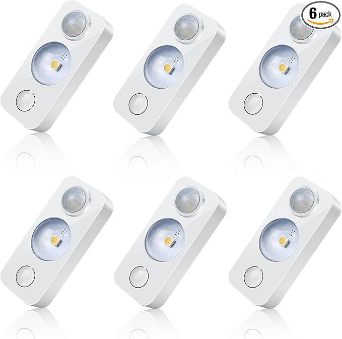 NIEGNOWOO LED Motion Sensor Puck Lights, Rechargeable Cabinet Lights, Stick on Wireless LED Night Light for Closet, Drawer, Shelf, Under Cabinet, Warm White 6Pack, USB Charging Cord Included