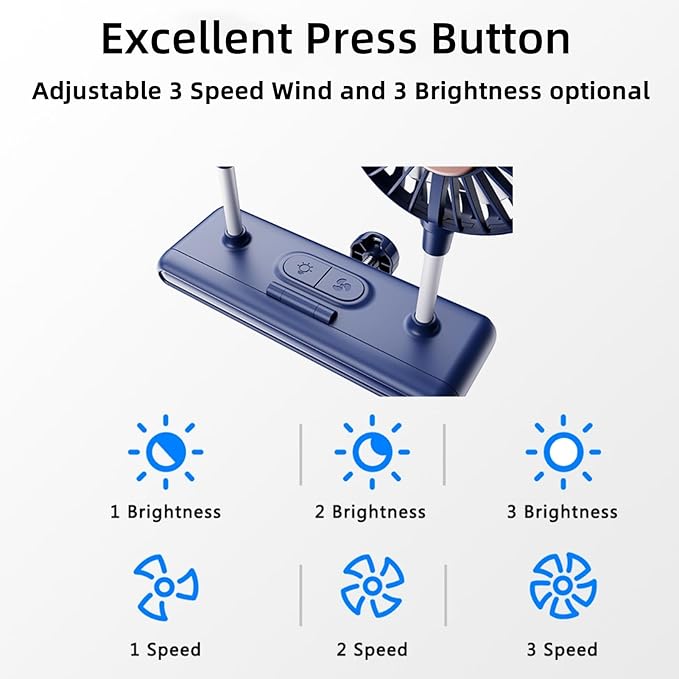 Binguowang Monitor Fan with Clamp & Light Bar Desk Lamp with fan for Office mini Desk fan small quiet with lamp for PC Laptops Tablet for Home Office Portable Working Reading Stand Lamp (Dark Blue)