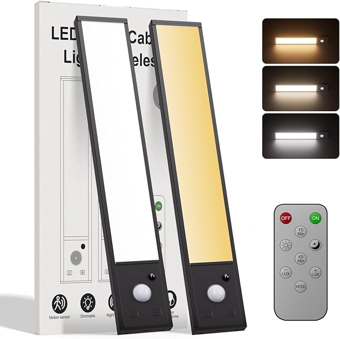 8inch Under Cabinet Lighting Wireless,2 Pack Rechargeable Motion Sensor Light Indoor,56 LED -3 Color& 7 Levels Under Cabinet Lights Rechargeable,1800mah Wireless Under Counter Lights for Kitchen