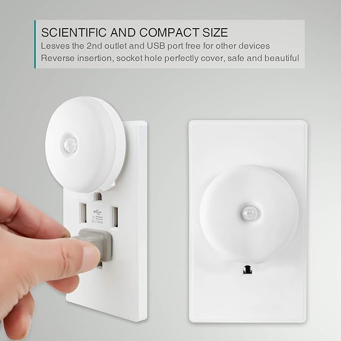 LED Motion Sensor Night Light, Sensor Night Light Plug in, Motion Nightlight Plug into Wall, Energy Efficient, Cool White Night Light for Bathroom, Bedroom, Kitchen, Hallway, Stairway, 2 Pack
