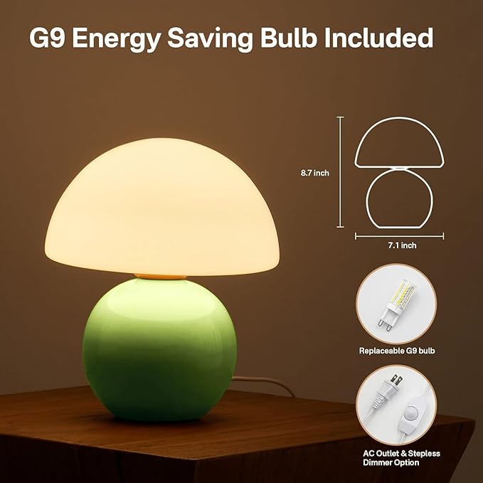 Dawnwake Mushroom Lamp Table Lamp for Bedroom,Desk Bedside Small Lamps for Living Room Night Stands,Mushroom Decor Cute Mini Modern Mid Century Lamps,Unique Aesthetic Home Living Room Decor(Green)