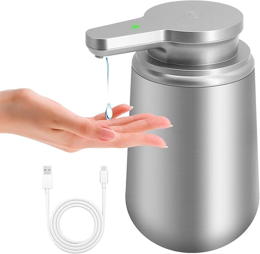 12 oz. Automatic Soap Dispenser Stainless Steel with Sensor Infrared Soap Dispenser Electric IPX5 Waterproof USB-C Charging Motion Sensor for Kitchen & Bathroom (Silver Arc)