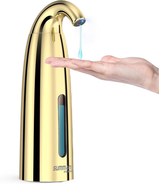 Automatic Liquid Soap Dispenser Touchless, Hand & Dish Countertop Gold Electric Dispenser with Sensor,Modern 4 Gear Adjustable Waterproof Battery Operated Kitchen Auto Soap Pump