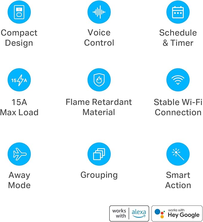 Kasa Smart Plug Ultra Mini 15A, Smart Home Wi-Fi Outlet Compatible with Alexa, Google Home & IFTTT, No Hub Required, UL Certified, 2.4G WiFi Only, 2-Pack(EP10), White
