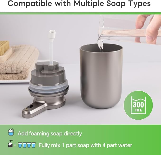 LAOPAO Automatic Foaming Soap Dispenser Plastic, Rechargeable Touchless Foam Hand Soap Dispenser for Bathroom, ABS Soap Pump for Kitchen, Water-Resistant, Xmas Gift 10oz, Plastic (NOT Metal)
