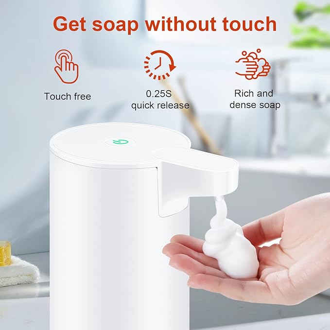 Automatic Soap Dispenser: LAOPAO Rechargeable Touchless Foaming Soap Dispenser Stainless Steel Foam Soap Pump for Bathroom Kitchen Xmas Gift, 9oz, White
