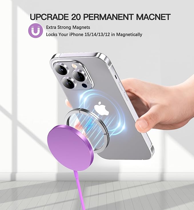 Magnetic Wireless Charger 15W Fast Mag Safe Charger for Cell Phone 16 Pro Max/16 Pro/16 Plus/16/15/14/13/12 Series 2 Pack Charging Pad for AirPods 3/2/Pro 2/Pro Mag-Safe Original Replacement(Purple)