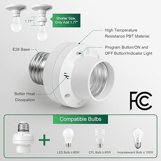 Remote Control Light Bulb Socket, 200FT Range Remote Light Socket, Wireless Wall Mounted Light Switch for Pull Chain Light Fixture, E26 E27 Lamp Socket, No Wiring Needed, FCC Listed