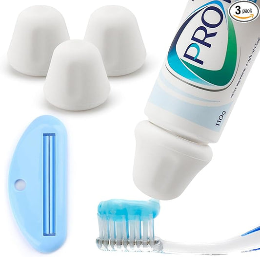 Self-Closing XXL Toothpaste Caps – 3 Pack – 19 mm Inner Diameter – Fits Large Sensodyne Pronamel & Wide-Neck Tubes Only (Check Size Guide) – Food-Grade Silicone, BPA-Free
