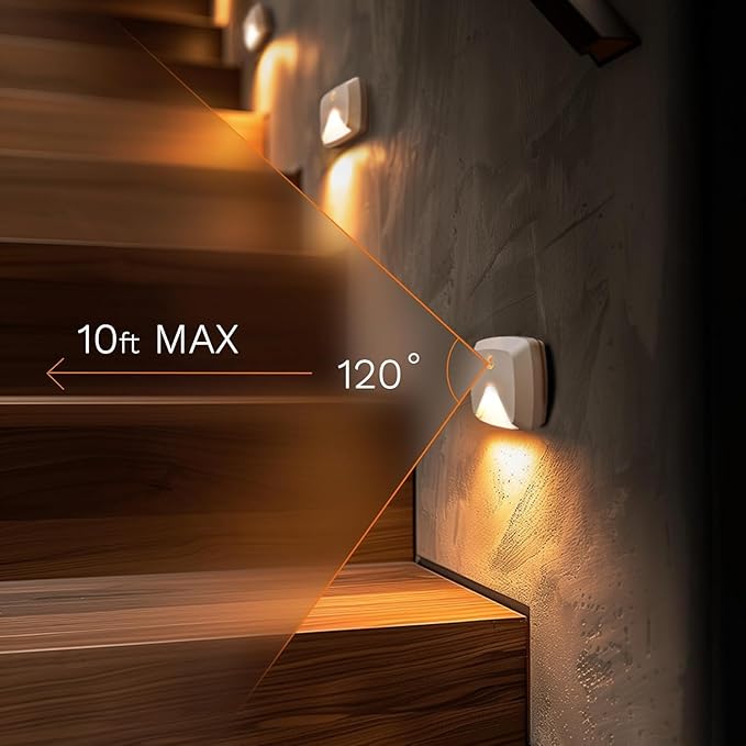 innofox 10-Pack Stick-on Motion Sensor Lights, Warm White LED Night Light, Stick-Anywhere Stair Lights, Closet Light, Battery Operated Wall Light for Kitchen, Hallway, Bedroom, Bathroom, Stairs