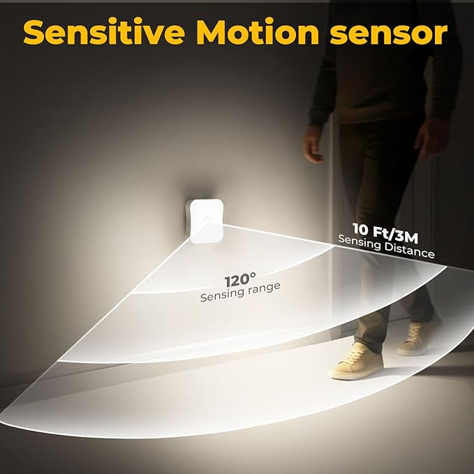 Rechargeable Motion Sensor Light Indoor Stair Lights Rechargeable Battery Night Light Stick On Magnetic Motion Lights for Stair, Step, Hallway, Closet, Cabinet, Bathroom, Cool White, 4 Pack
