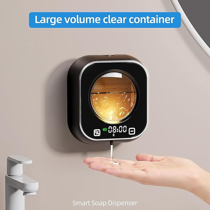 Automatic Liquid Soap Dispenser, Wall Mounted Soap Dispenser, 320ML Electric Touchless Rechargeable, Self-Cleaning & Transparent Window, No-Drill Waterproof for Bathroom, Kitchen
