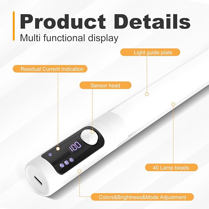 15.2inch Under Cabinet Lighting,2 Pack Sensor Light Indoor with Battery Level Display Function,Closet Light can be Disassembled for Handheld use,Wireless Under Counter Lights fo Bedroom, Kitchen