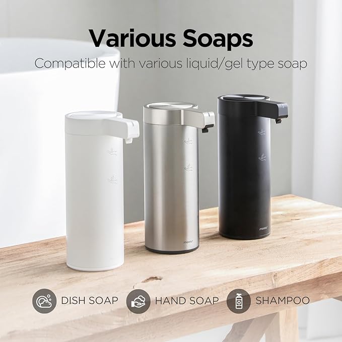 Automatic Liquid Soap Dispenser Stainless Steel Touchless Hand Soap Dispenser with Waterproof IPX5 Motion Sensor Dish Soap Dispenser for Kitchen Bathroom (Rechargeable (White))