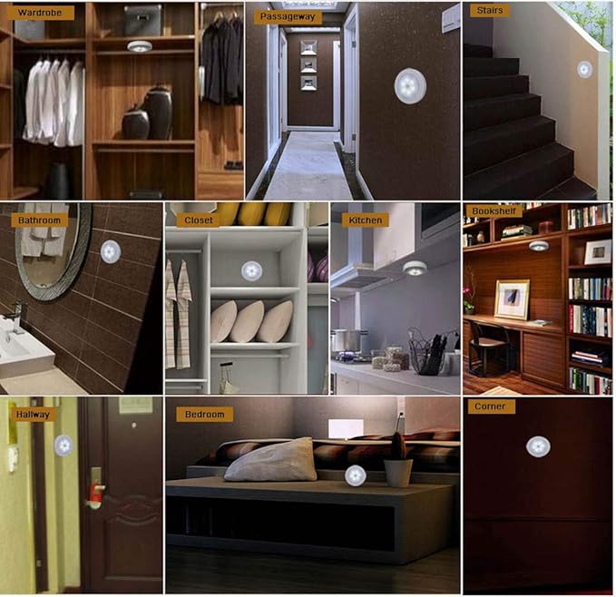Searik 6 Pack Motion Sensor Lights Indoor, Magnetic Cordless Battery Powered LED Night Light Step Stair Closet Lights Under-Cabinet Lighting Stick On Anywhere Lamp for Home Kitchen Cabinet Bathroom