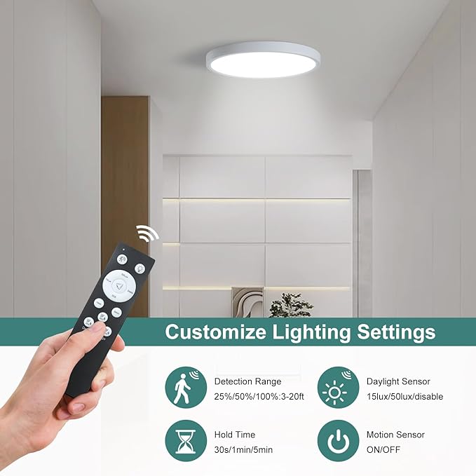 12 Inch Motion Sensor Ceiling Light Indoor,24w Flush Mount Light Fixture Round, Motion Sensor Light Wired for Closet Hallway Porch Laundry Basement Garage Pantry, 3000k/4000k/6000k White
