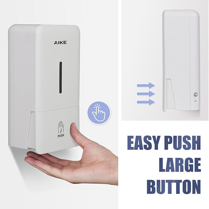AIKE Wall Mount Liquid Soap Dispenser for Commercial Bathroom 27oz Large Capacity Manual Push Pump Original White