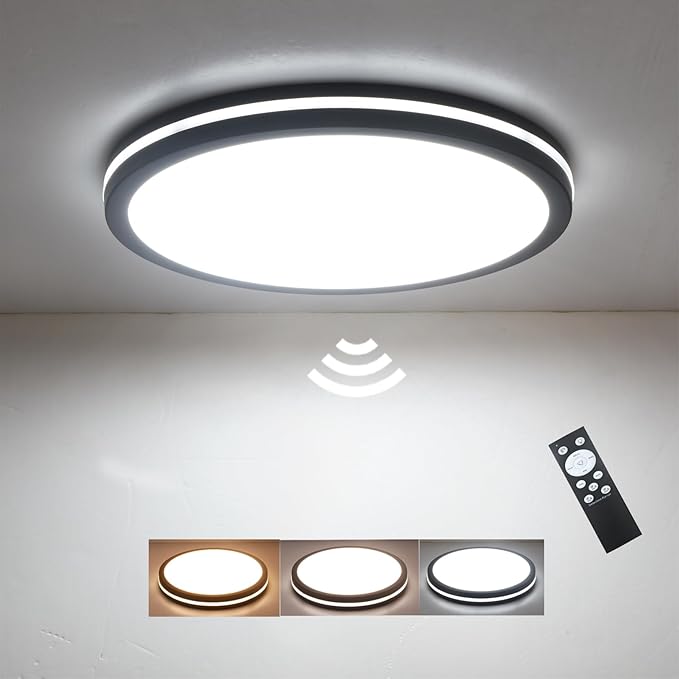 Motion Sensor Ceiling Light Wired,11 Inch Flush Mount Ceiling Light Fixture, Motion Sensor Light Indoor for Stair Closet Porch Hallway Laundry, Sensor Lights Indoor 3000k/4000k/6000k Black