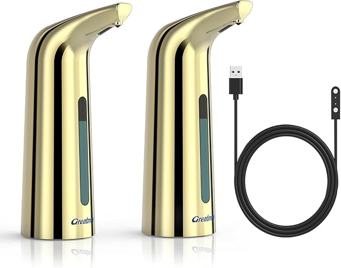 Automatic Soap Dispenser,4 Adjustable Levels Touchless Hand Sanitizer Pump with Infrared Sensor, Countertop Electric Soap Dispenser for Bathroom,Kitchen(TS2012) (GoldGold)