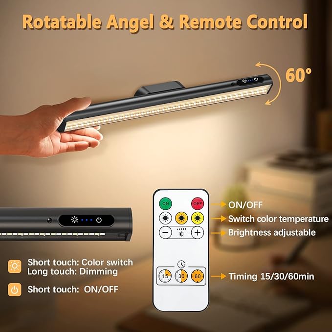 Hapfish Battery Powered Operated Wall Strip Lights, Rechargeable Magnetic LED Light Bar with Remote, Dimmable Desk Lamp, Under Cabinet Lighting Wireless for Mirror Closet Picture Room Kitchen - Black