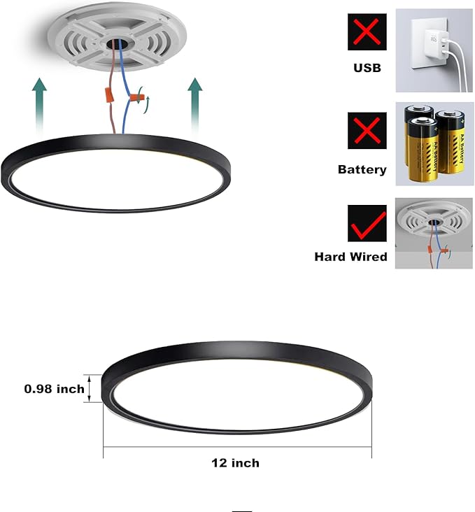 12 Inch Motion Sensor Ceiling Light Indoor,Motion Sensor Fixture Indoor for Closet Hallway Laundry Porch Pantry, Dimmable Ceiling Lights 3000k/4000k/6000k Black