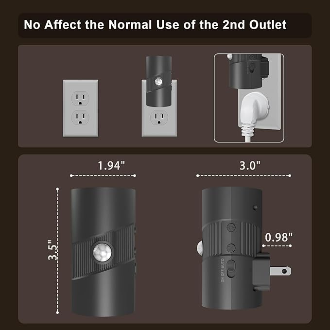 easuntec Motion Sensor Night Light, Night Lights Plug into Wall, Motion Sensor & Dusk to Dawn Sensor, 3 Light Modes, Dimmable Night Light for Bedroom Bathroom Hallway Stair (Black, 2 Pack)