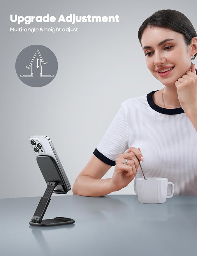 Lamicall Cell Phone Stand for Desk - [Height Adjustable] Foldable Mobile Phone Holder, Portable Stand for iPhone 17 16 15 14 13 12 11 Pro Max Plus Air, Galaxy S25, Office Gift, Telephone Accessories