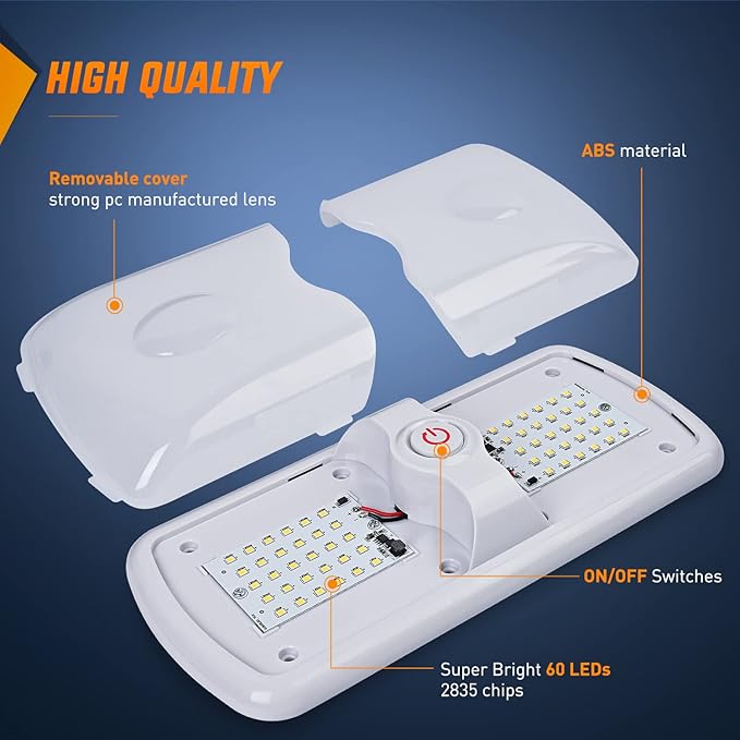 Nilight 2pcs RV Interior Lights 12V-24V LED Ceiling Light Fixture with ON Off Switch Inside Lighting Natural White 4000-4500K for Car RVs Trailer Camper Boat