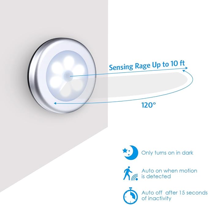 AMIR Upgraded 3.15” Motion Sensor Light, Cordless Battery-Powered LED Night Light, Stick-Anywhere Closet Lights Stair Lights, Safe Lights for Hallway, Bathroom, Bedroom, Kitchen (White - Pack of 6)