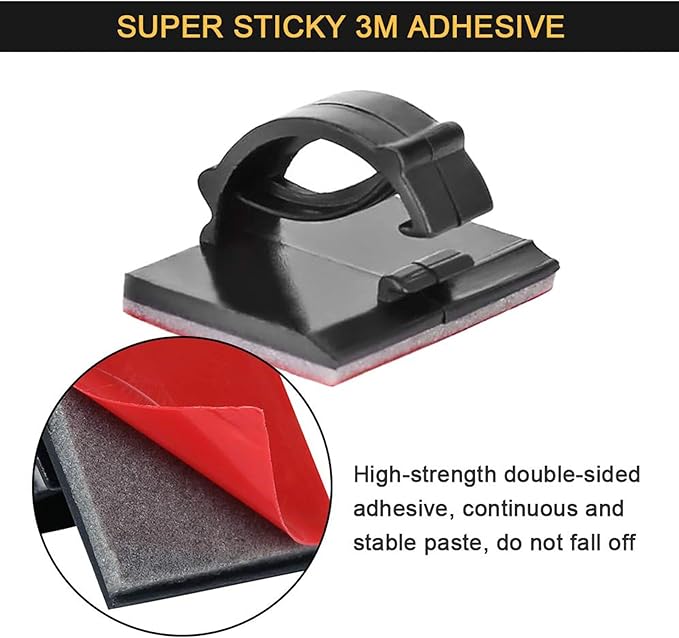 100pcs Self with 3M Adhesive Cable Clips Wire Holders Cord Organizer Cable Clamp Management Sticky for Office Home Car Desk Tables PC Laptop TV Wall, Black