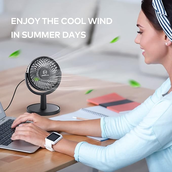 Mini Desk Fan, USB Powered Desktop Fan with 4 Speeds, Small but Powerful Strong Airflow Work Quiet, 310° Adjustment, Portable Personal Air Circulator Fan for DesktopTable Office Bedroom-Black
