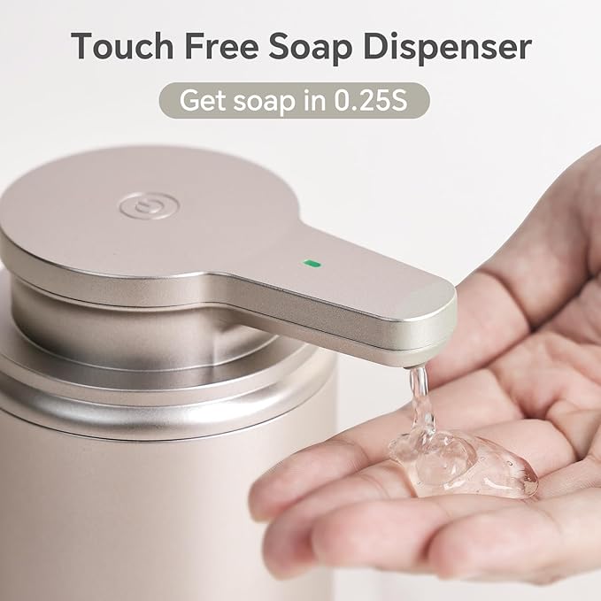 LAOPAO Automatic Liquid Soap Dispenser, Touchless Hand Soap Dispenser for Bathroom Kitchen ABS Rechargeable Soap Pump 10oz, Xmas Gift, Light Silver Plastic
