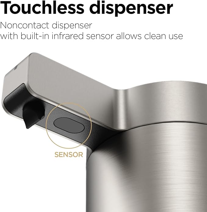 mooas Automatic Liquid Soap Dispenser Stainless Steel Touchless Hands Free Soap Dispenser 2 Levels Adjustable Waterproof Motion Sensor Electric Dish Soap Dispenser for Kitchen Bathroom (Rechargeable)