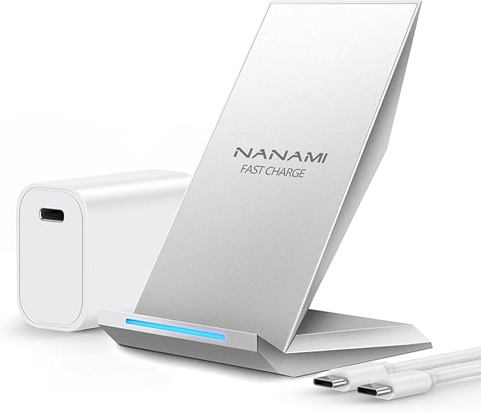 NANAMI Fast Wireless Charger, Charging Stand[with 20W PD Adapter] 7.5W Compatible with iPhone 17/17 Air/16/15/14/13/12, 10W for Samsung Galaxy S26/S26+/S26 Ultra/S25/S25 Ultra/S24/S23/S22/S21/S20