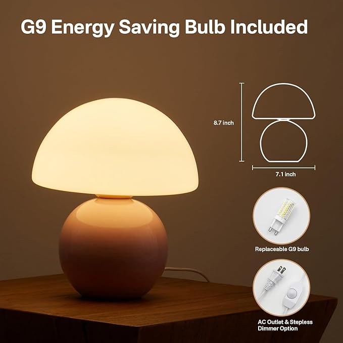 Dawnwake Mushroom Lamp Desk Lamp for Bedroom,Table Bedside Small Lamps for Living Room,Mushroom Decor Cute Mini Modern Mid Century Lamps for Night Stands,Unique Aesthetic Home Living Room Decor(Pink)